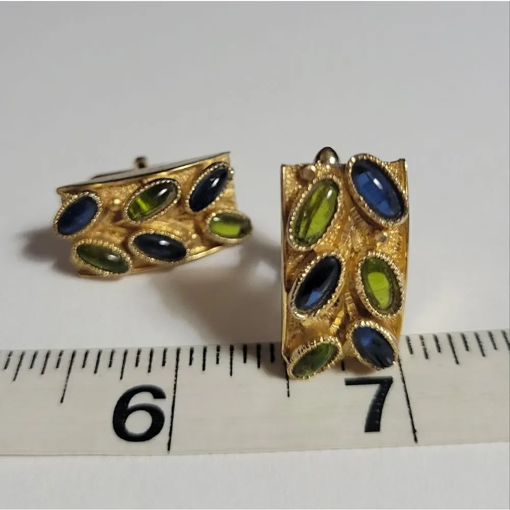 Swank Men's Gold Rectangular Gemstone Cufflinks